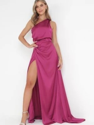 Zdjęcie produktu Fioletowa Asymetryczna Sukienka na Jedno Ramię z Kopertowym Dołem Emmellis