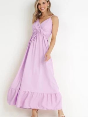 Zdjęcie produktu Fioletowa Gładka Sukienka Maxi z Marszczoną Elastyczną Talią Tenawa