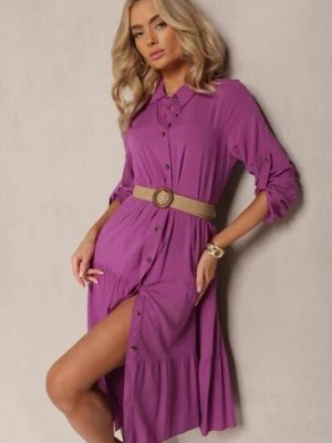 Zdjęcie produktu Fioletowa Rozkloszowana Sukienka z Bawełny w Koszulowym Stylu Canidre