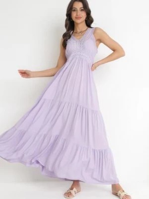 Zdjęcie produktu Fioletowa Sukienka Maxi z Ażurowymi Taśmami Bez Rękawów Jaemma