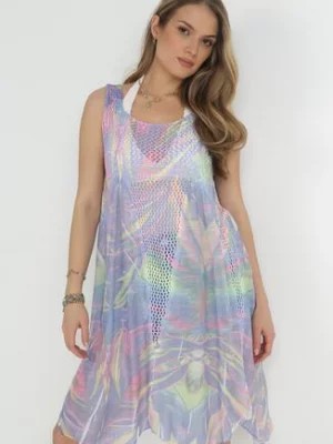 Zdjęcie produktu Fioletowa Trapezowa Sukienka Plażowa z Siateczką i Wzorem Tie-Dye Raby