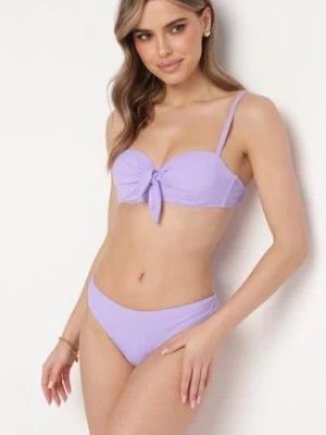Zdjęcie produktu Fioletowe Bikini Biustonosz na Cienkich Ramiączkach z Regulacją i Wiązaniem Majtki Typu Figi Brasmarie