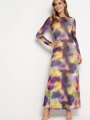 Zdjęcie produktu Fioletowo-Żółta Sukienka Siateczkowa Maxi w Abstrakcyjny Wzór Tie-Dye Orelad