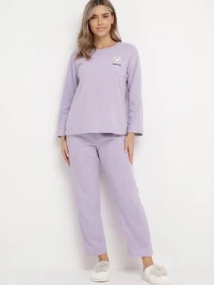 Zdjęcie produktu Fioletowy 2-Częściowy Komplet Piżamowy Bluza z Naszywką i Spodnie z Gumką w Pasie Revaxa
