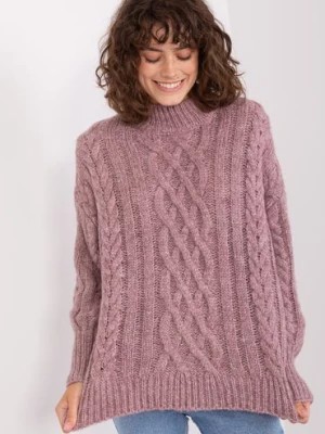 Zdjęcie produktu Fioletowy damski sweter w warkocze