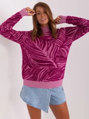 Zdjęcie produktu fioletowy damski sweter z golfem z wiskozą
