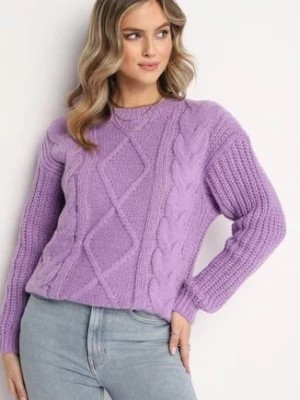Zdjęcie produktu Fioletowy Jednolity Sweter ze Ściągaczami i Klasycznym Splotem Loma