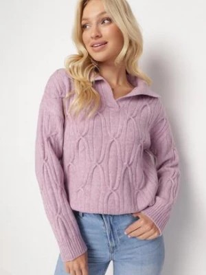 Zdjęcie produktu Fioletowy Klasyczny Sweter w Ozdobny Splot Mulls