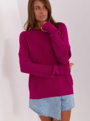 Zdjęcie produktu fioletowy sweter damski klasyczny z okrągłym dekoltem