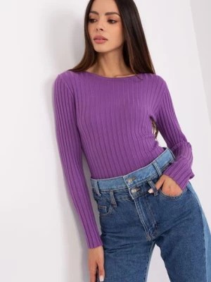 Zdjęcie produktu Fioletowy sweter damski klasyczny z okrągłym dekoltem