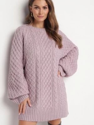 Zdjęcie produktu Jasnofioletowy Sweter o Wydłużonym Fasonie z Modnym Splotem Ahexa