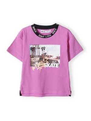 Zdjęcie produktu Fioletowy t-shirt bawełniany dla chłopca z nadrukiem Minoti
