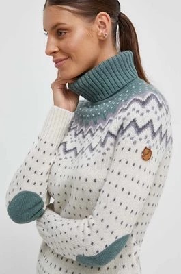 Zdjęcie produktu Fjallraven sweter wełniany damski kolor biały lekki z golfem