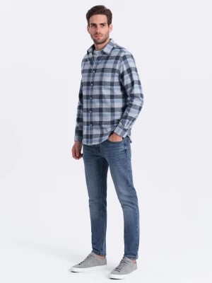 Zdjęcie produktu Flanelowa koszula męska w kratę - niebiesko-szara V1 OM-SHCS-0150
 -                                    L