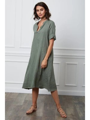 Zdjęcie produktu Fleur de Lin Lniana sukienka "Granel" w kolorze khaki rozmiar: XXL
