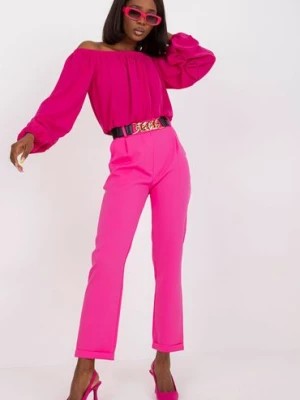 Zdjęcie produktu Fluo różowe proste spodnie z materiału z wysokim stanem Sewilla Italy Moda
