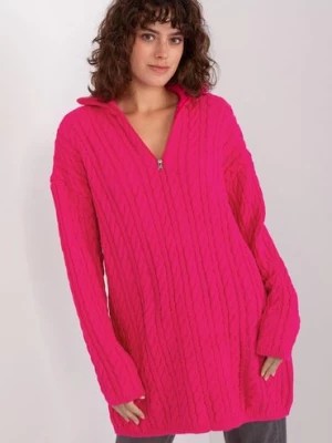Zdjęcie produktu Fluo różowy damski sweter w warkocze