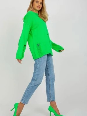 Zdjęcie produktu Fluo zielony
sweter oversize z dziurami i długim
rękawem BADU