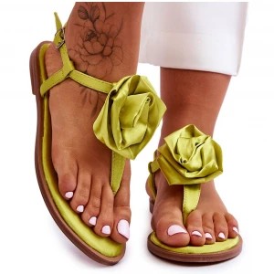 Zdjęcie produktu FS1 Damskie Sandały Japonki Z Materiałową Różą Limonkowe Carisma zielone