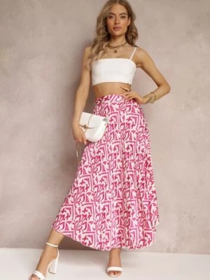 Zdjęcie produktu Fuksjowa Plisowana Spódnica Maxi w Fantazyjny Print Maritha