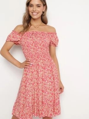 Zdjęcie produktu Fuksjowa Sukienka Hiszpanka z Bawełny w Drobne Kwiatki Wietema