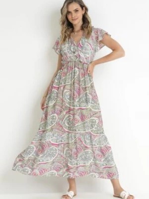 Zdjęcie produktu Fuksjowa Sukienka z Wiskozy w Etno Wzór z Gumką w Talii Munira