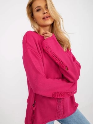 Zdjęcie produktu Fuksjowy
damski sweter oversize z dziurami z
wełną BADU