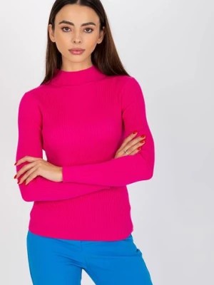 Zdjęcie produktu Fuksjowy damski sweter z półgolfem w prążek