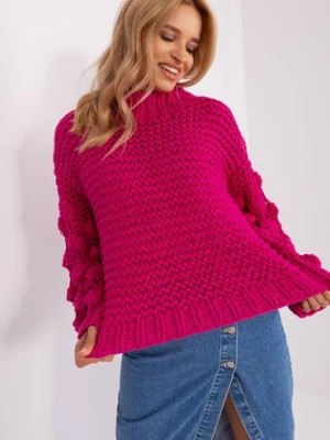 Zdjęcie produktu Fuksjowy sweter oversize z bufiastym rękawem