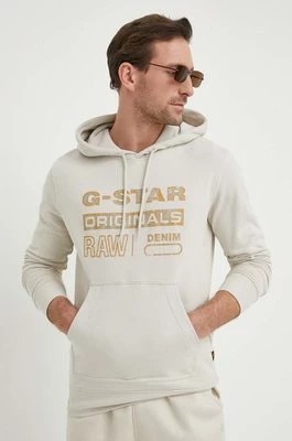 Zdjęcie produktu G-Star Raw bluza bawełniana męska kolor beżowy z kapturem z nadrukiem