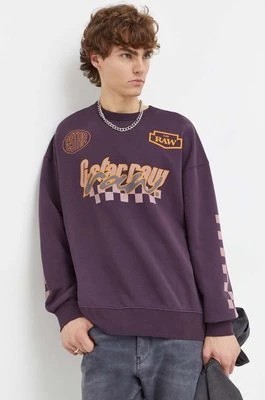 Zdjęcie produktu G-Star Raw bluza bawełniana męska kolor fioletowy z nadrukiem