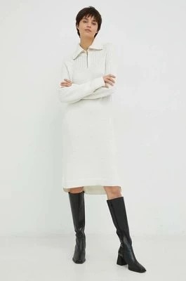 Zdjęcie produktu G-Star Raw sukienka z domieszką wełny kolor beżowy mini oversize