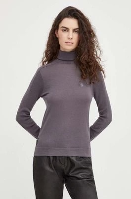 Zdjęcie produktu G-Star Raw sweter wełniany damski kolor fioletowy lekki z golfem