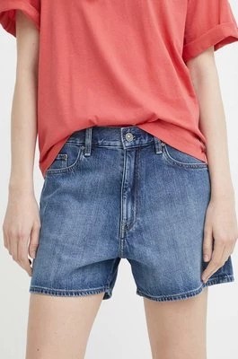 Zdjęcie produktu G-Star Raw szorty jeansowe damskie kolor niebieski gładkie high waist
