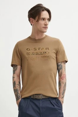Zdjęcie produktu G-Star Raw t-shirt bawełniany męski kolor beżowy z nadrukiem