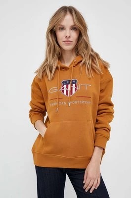 Zdjęcie produktu Gant bluza damska kolor brązowy z kapturem z aplikacją