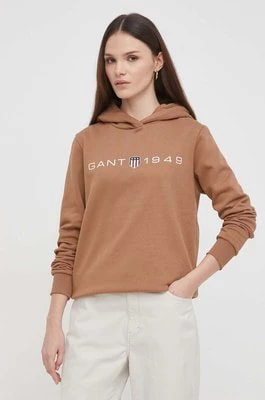 Zdjęcie produktu Gant bluza damska kolor brązowy z kapturem z nadrukiem