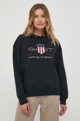 Zdjęcie produktu Gant bluza damska kolor czarny z kapturem z aplikacją