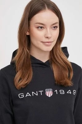 Zdjęcie produktu Gant bluza damska kolor czarny z kapturem z nadrukiem