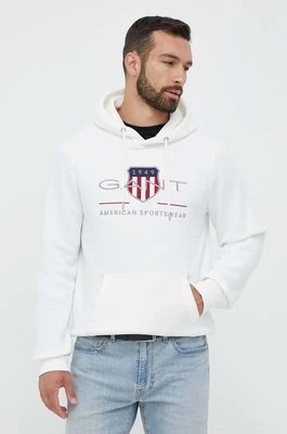 Zdjęcie produktu Gant bluza męska kolor biały z kapturem z aplikacją