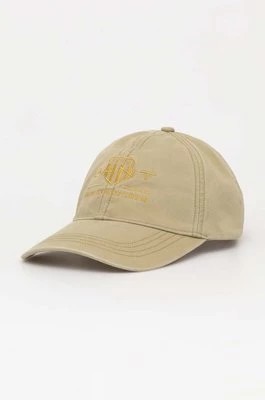 Zdjęcie produktu Gant czapka z daszkiem bawełniana kolor beżowy z aplikacją