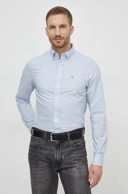 Zdjęcie produktu Gant koszula bawełniana męska kolor niebieski slim z kołnierzykiem button-down