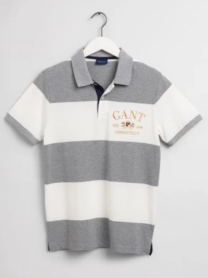 Zdjęcie produktu GANT męska koszulka polo z piki w szerokie pasy z motywem herbu z flagą z krótkim rękawem