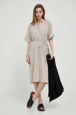 Zdjęcie produktu Gant sukienka lniana kolor beżowy mini oversize