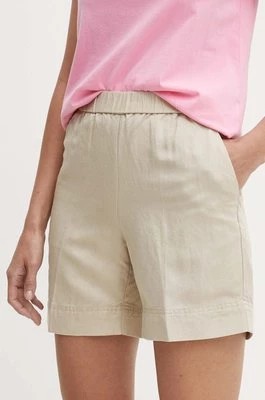Zdjęcie produktu Gant szorty lniane kolor beżowy gładkie high waist