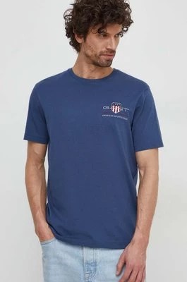 Zdjęcie produktu Gant t-shirt bawełniany kolor niebieski z aplikacją