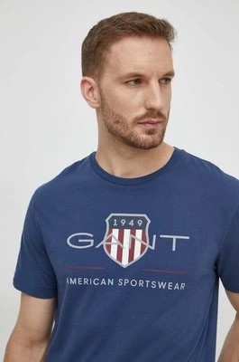 Zdjęcie produktu Gant t-shirt bawełniany kolor niebieski z nadrukiem