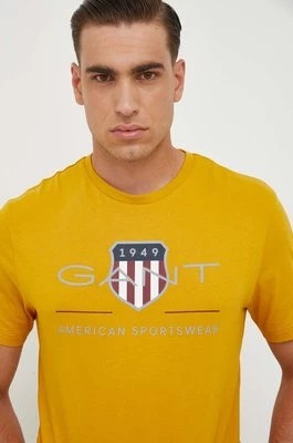 Zdjęcie produktu Gant t-shirt bawełniany kolor żółty z nadrukiem