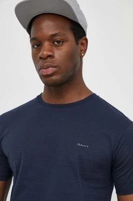 Zdjęcie produktu Gant t-shirt bawełniany męski kolor granatowy gładki