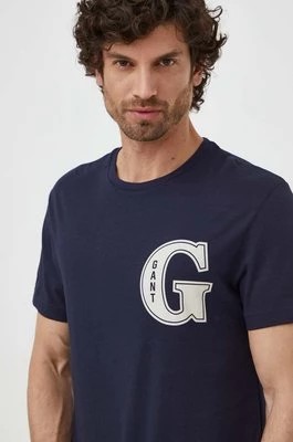 Zdjęcie produktu Gant t-shirt bawełniany męski kolor granatowy z nadrukiem